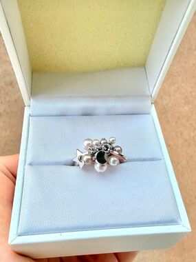 Dior Pearl Charm Ring 💕 Pink Beads & Logo | Rare | w/ Box，Size 5